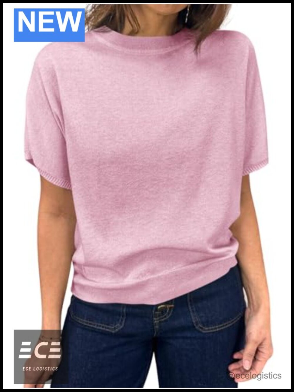 Womens Short Sleeve Crew Neck Knit Pullover Sweater Loose Fit Summer Top
